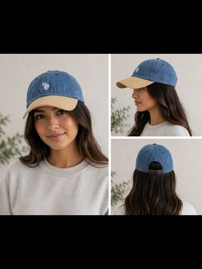 Ralph Lauren Denim Baseball Cap Tan Brim Adjustable Hat💙🤎